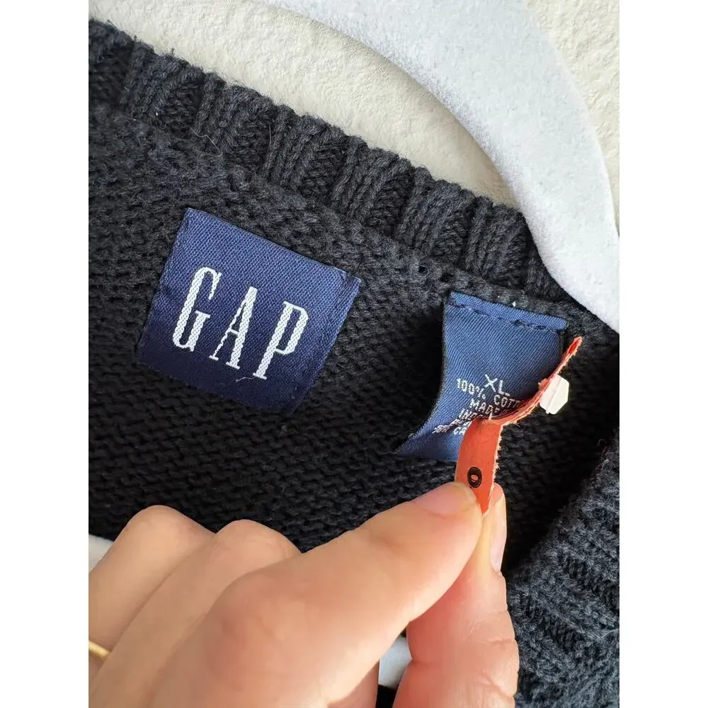 Vintage y2k Gap Black Sweater Vest 100% Cotton twee minimalist neutral winter
